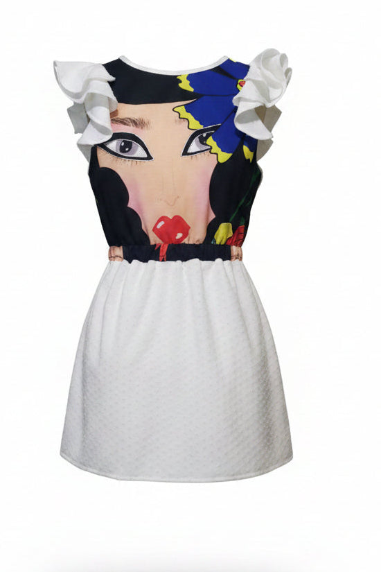 Dahlia Illustrated Upcycled Flounce Dress