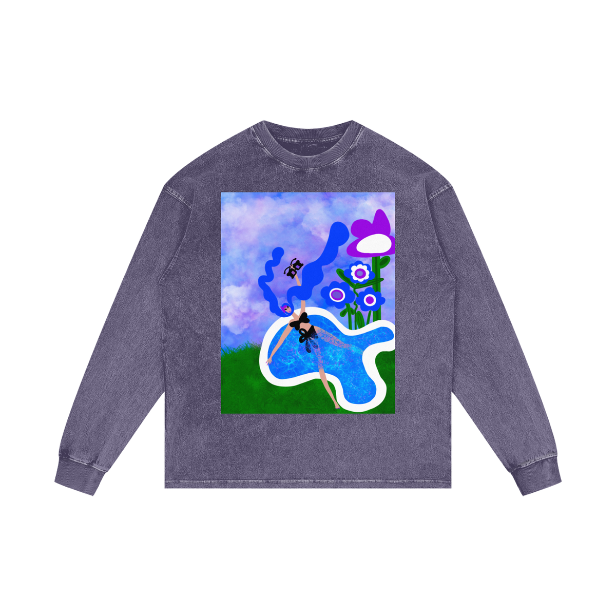 Ashley Acid Wash Oversize Cotton Long Sleeve Tee