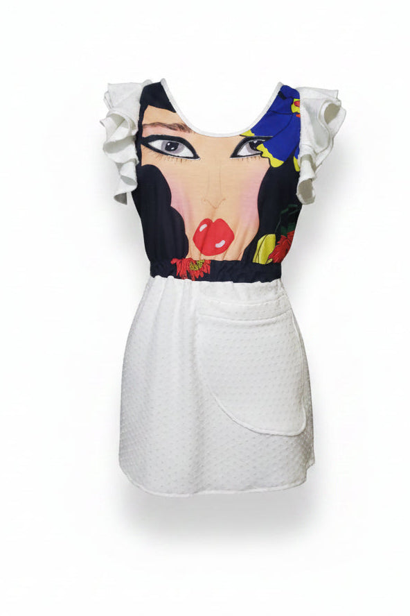 Dahlia Illustrated Upcycled Flounce Dress