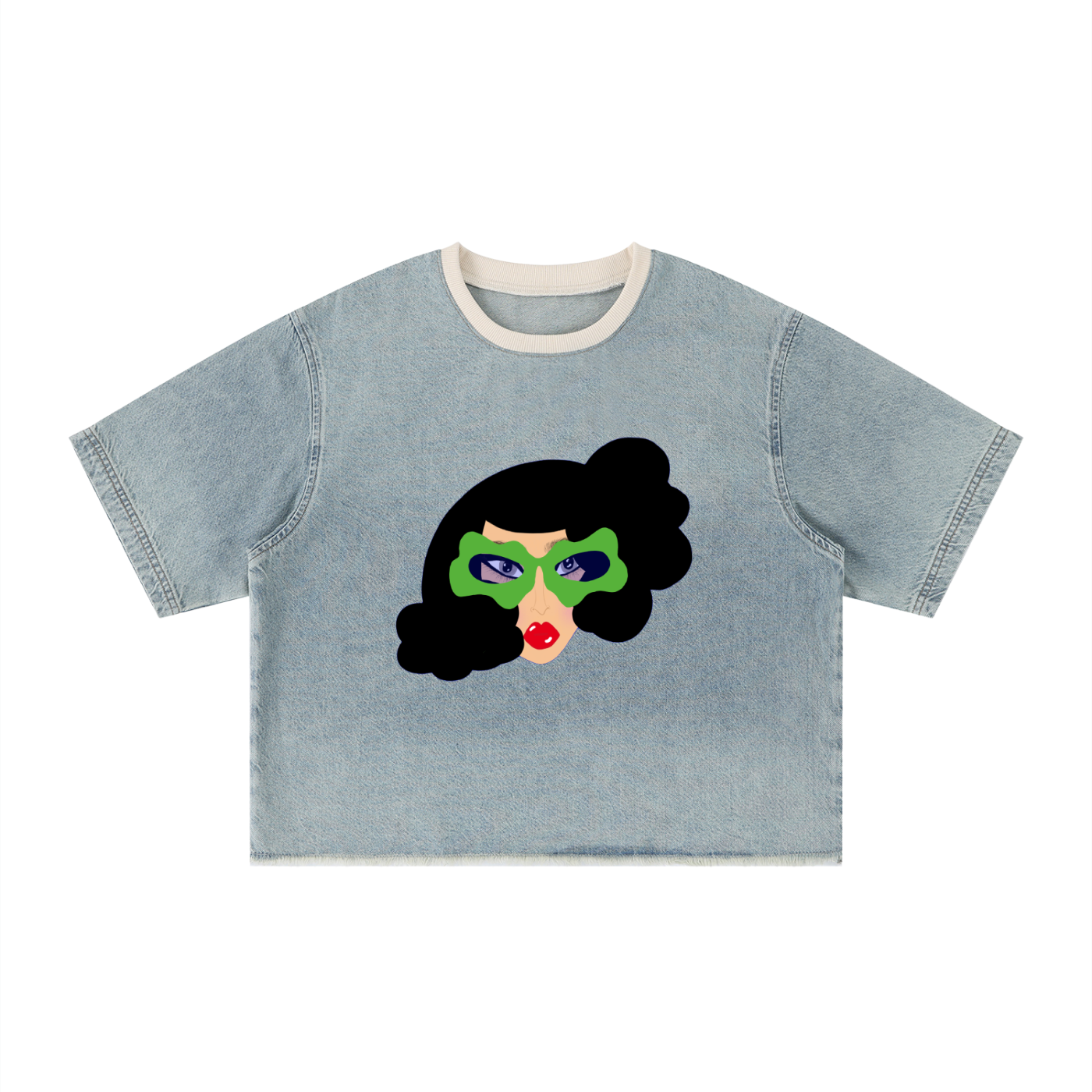 Jade Vintage Wash Boxy Raw Hem Denim T-Shirt