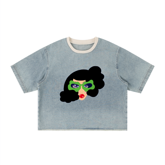 Jade Vintage Wash Boxy Raw Hem Denim T-Shirt