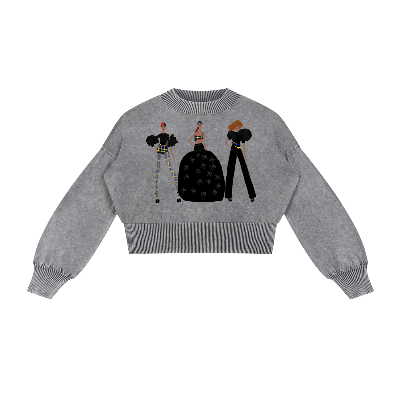 The Atelier Girls Mineral Wash Balloon Sleeve Cropped Sweater