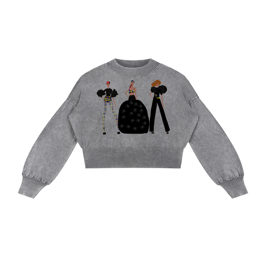 The Atelier Girls Mineral Wash Balloon Sleeve Cropped Sweater