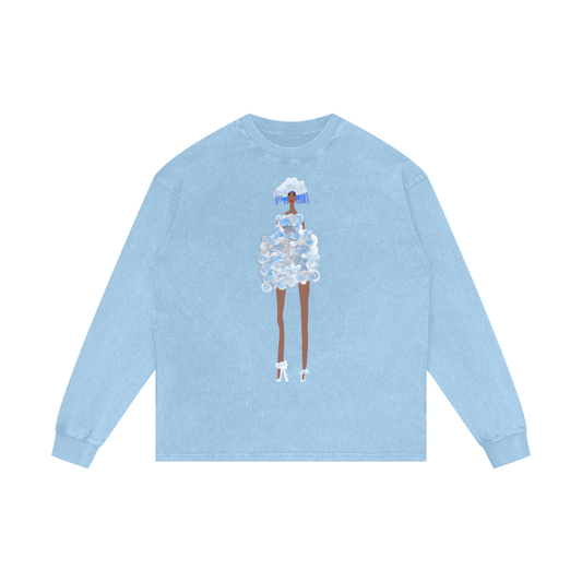 Cloud Couture Acid Wash Oversize Long Sleeve Cotton T-Shirt
