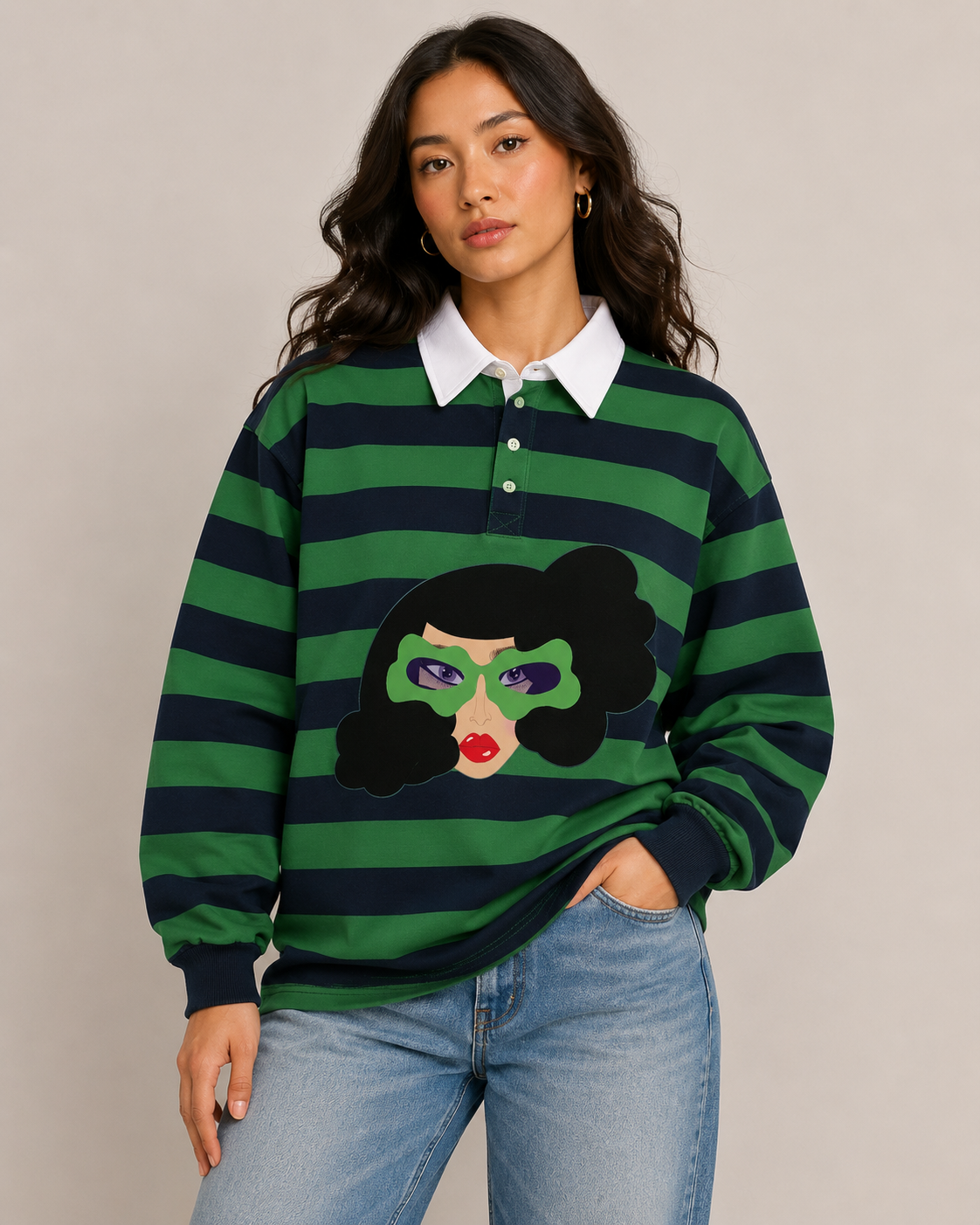 Jade Color Block Stripe Polo Shirt
