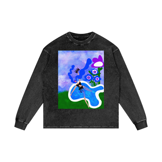 Ashley Acid Wash Oversize Cotton Long Sleeve Tee