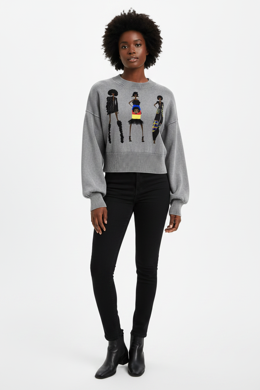 Style Society Mineral Wash Balloon Sleeve Cropped Sweater