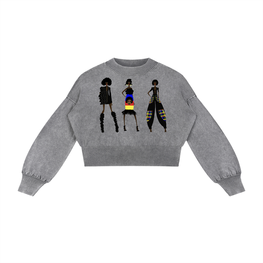 Style Society Mineral Wash Balloon Sleeve Cropped Sweater