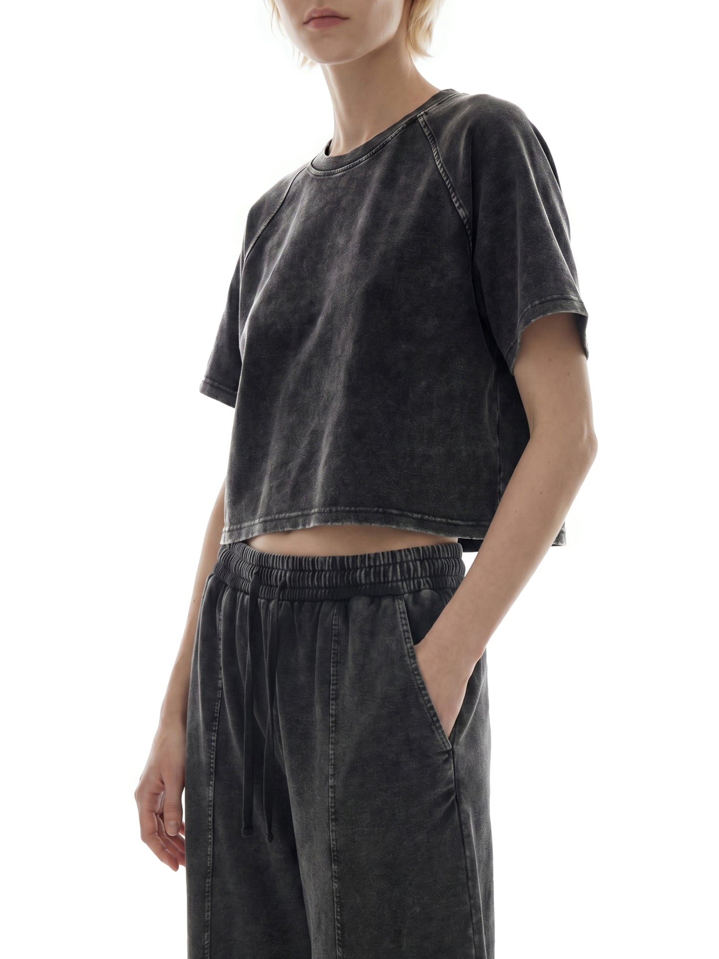 The Runway Collective Mineral Wash Raglan Crop T-Shirt