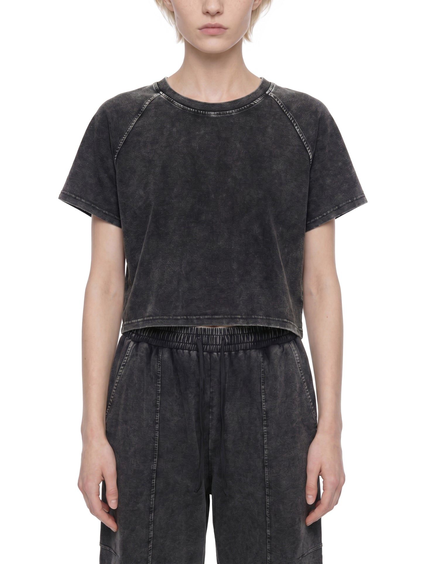 The Runway Collective Mineral Wash Raglan Crop T-Shirt